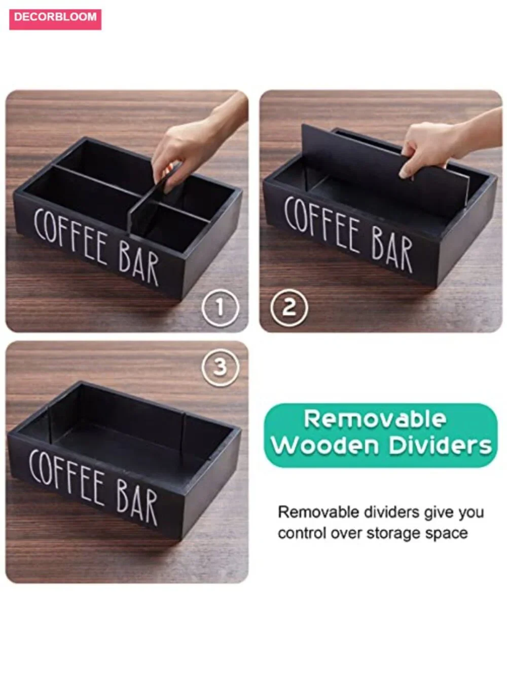 Wood Coffee Station Organizer with Removable Dividers - Farmhouse Countertop